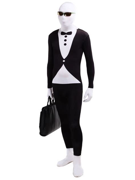 Black And White Lycra Spandex Tuxedo Zentai Suit