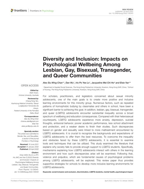 PDF Diversity And Inclusion Impacts On Psychological Wellbeing Among