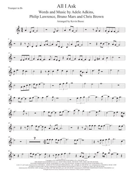 All I Ask Arr Kevin Busse Sheet Music Adele Trumpet Solo