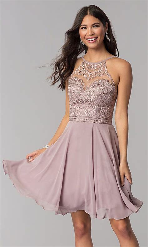 High Neck Hoco Dress By Promgirl With Embroidery Homecoming Dresses