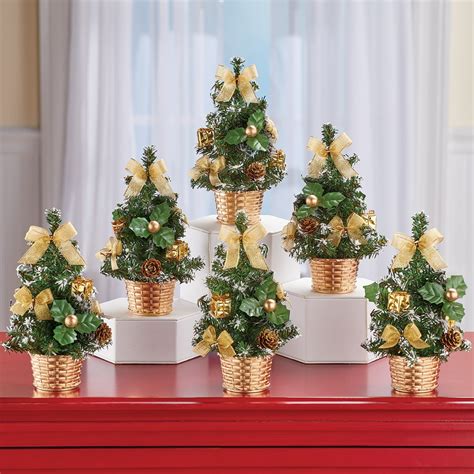 Festive Mini Gold Christmas Trees Set Of 6 Collections Etc