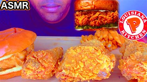 ASMR POPEYES SPICY CHICKEN SANDWICH FRIED CHICKEN AND CAJUN FRIES EATING SOUNDS EATING SHOW ETG