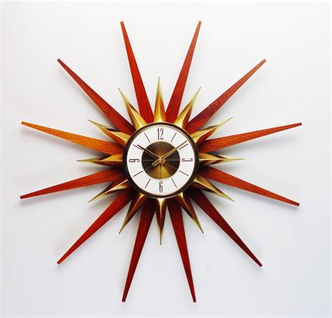Mid Century Starburst Wall Clock By Elgin Cleaned And Etsy Mid