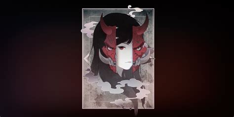 Cyberpunk Face Red Eyes Anime Anime Girls Horns Oni Mask Long Hair