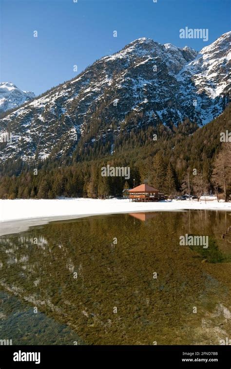 Dobbiaco Lake In Winter Pusteria Valley Trentino Alto Adige Italy