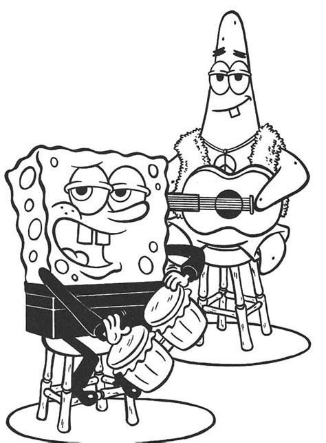 spongebob  patrick playing musical instrument coloring