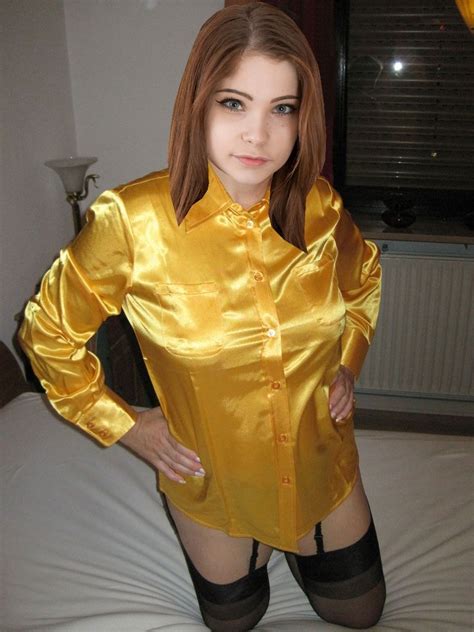 satin top silk satin nylons golden blouse satin bluse red leather jacket wife female