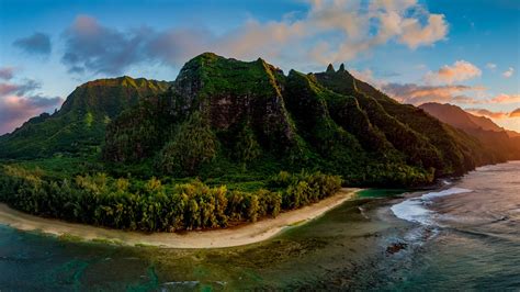 Nature Landscape Mountains Trees Forest Coast Water Clouds Sky Hawaii