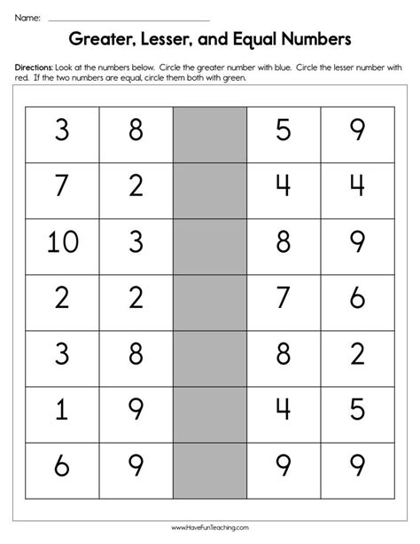 Greater Lesser And Equal Numbers Worksheet By Teach Simple