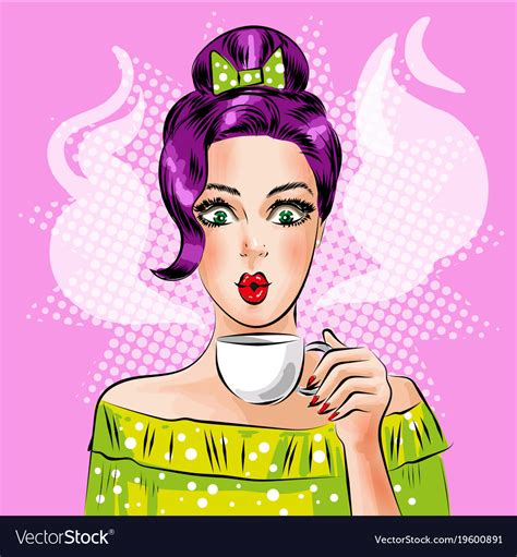 Pop Art Girl With Cup Of Hot Coffee Royalty Free Vector
