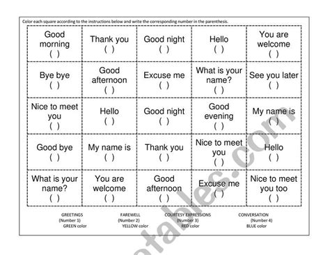 Greetings Farewell And Courtesy Expressions Esl Worksheet By Missvela