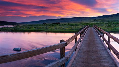 Wallpaper Nature Landscape Bridge Sunset Clouds