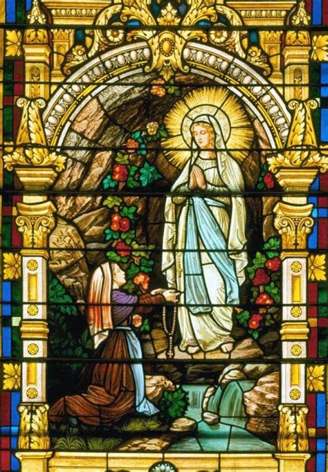 The annual novena feast celebration of our lady of lourdes tend to attract thousands of catholic pilgrims to the church. Our Lady of Lourdes | Stained glass art, Stained glass ...