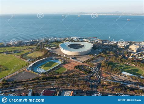 Aerial Bird Eye View Of Cape Town Citywith Modern Football Stadium