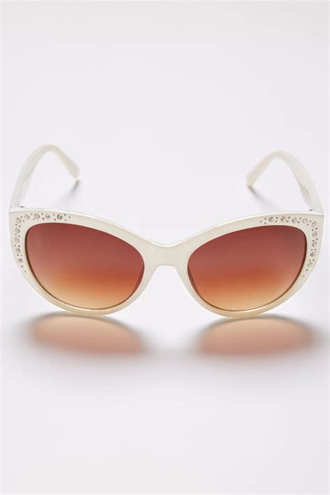 White Diamante Embellished Sunglasses With Uv 400 Protection Yours Clothing