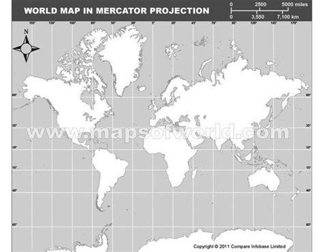 Buy World Outline Map In Mercator Projection Grayscale