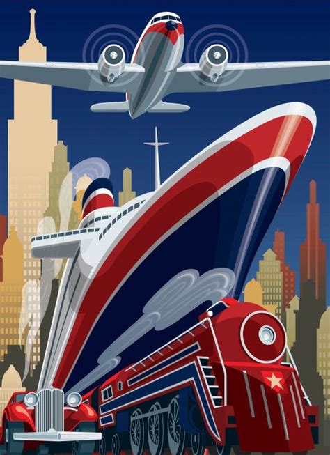 Art Deco 1930s Speed Streamlined Travel Poster Featuring An