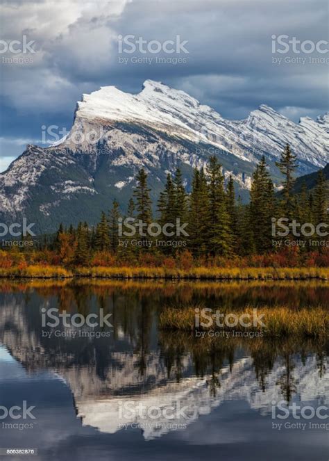 Mount Rundle Reflected In Vermillion Lakes Stock Photo Download Image