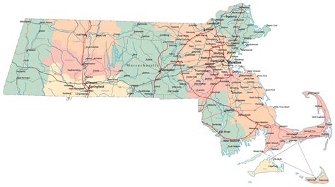 Massachusetts Map With Cities And Towns On It