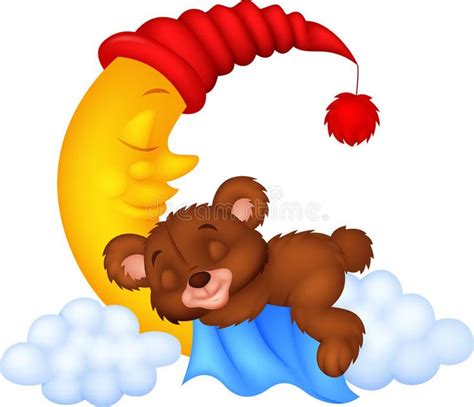 The Teddy Bear Cartoon Sleep On The Moon Stock Vector Illustration Of