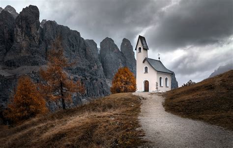 Wallpaper Italy Mountains Church Dolomites Images For Desktop