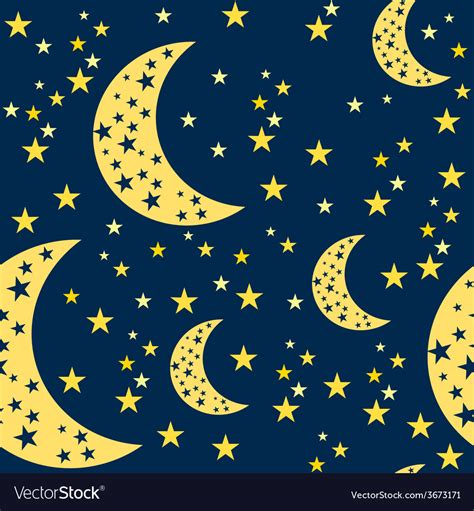 Night Sky Seamless Pattern Moon And Stars Vector Image