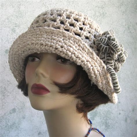 Brimmed Crochet Hat Pattern Cloche With Flower Trim Pdf Etsy