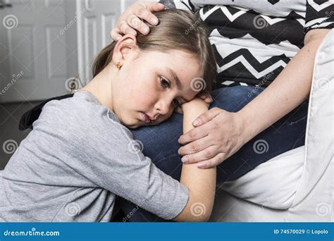 Sad Daughter Hugging His Mother Stock Image Image Of Bored Depressed