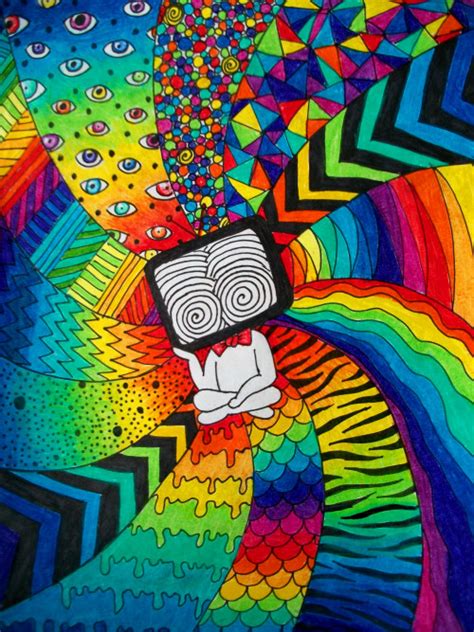 Drawing Art Trippy Rainbow Depression Weird Face Drugs Weed Awesome