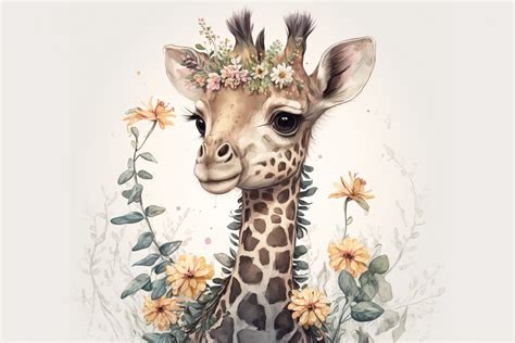 Floral Cute Baby Giraffe Watercolor 3 Afbeelding Door 1xmerch