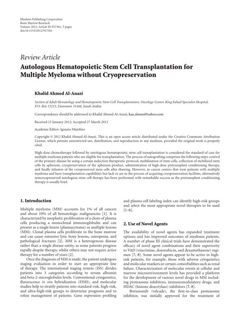 Pdf Autologous Hematopoietic Stem Cell Transplantation For Multiple