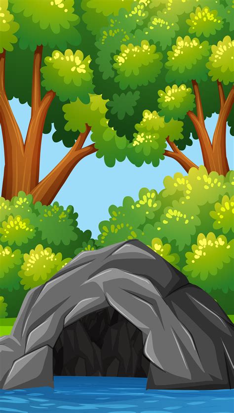 Cave with water in forest - Download Free Vectors, Clipart Graphics ...