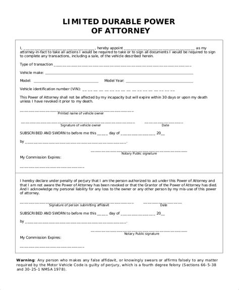 Limited Power Of Attorney Sample Pdf Template