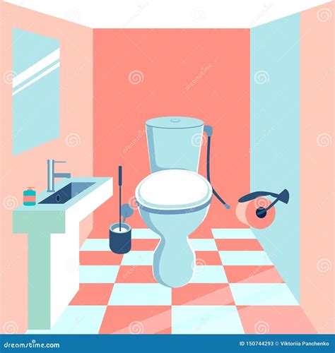 Interior Toilet Room In Minimalist Style Cartoon Flat Vector Stock
