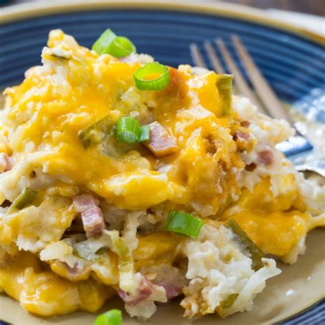 Overnight crockpot breakfast casserole is a classic breakfast casserole that's easy to make with eggs, sausage, bacon, hash browns, and cheese. Ham and Cheese Hash Brown Casserole - Spicy Southern Kitchen
