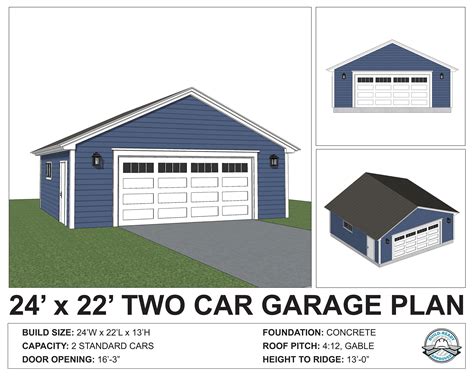 Detached 24x22 Standard Two Car Garage Plans Etsy In 2021 Garage