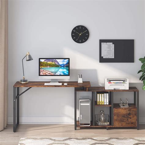 Tribesigns Rotating L Shaped Computer Desk With File Drawer Corner