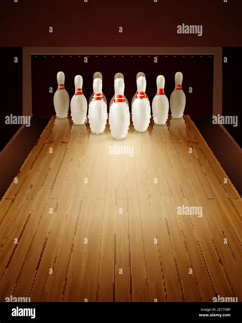 Bowling Game With Bowling Lane Ten Pins And Ball Realistic Vector
