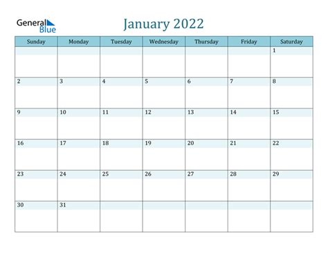 January 2022 Calendar Pdf Word Excel