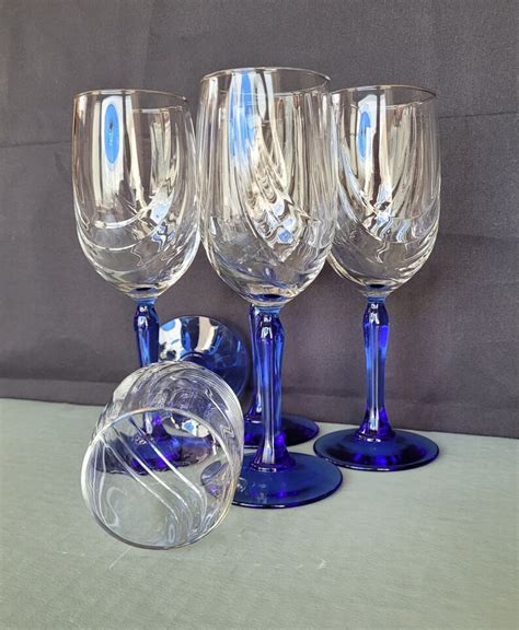 blue stem wine glasses with gold trim vintage lenox swag etsy