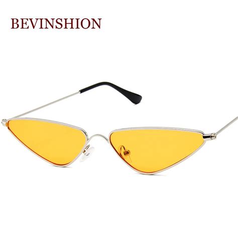 fashion brand new 2019 small cat eye sunglasses women triangle shape vintage metal red yellow