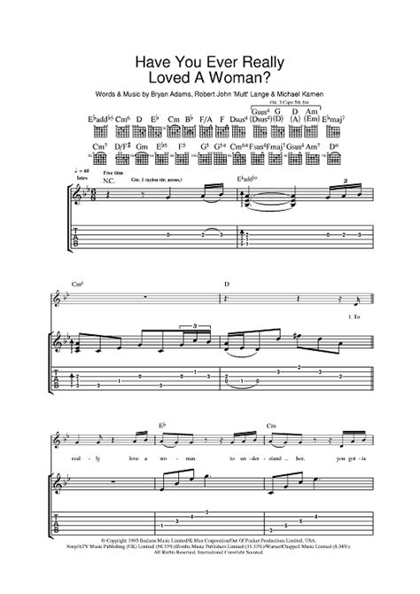 Have You Ever Really Loved A Woman Sheet Music By Bryan Adams For Guitar Tab Sheet Music Now