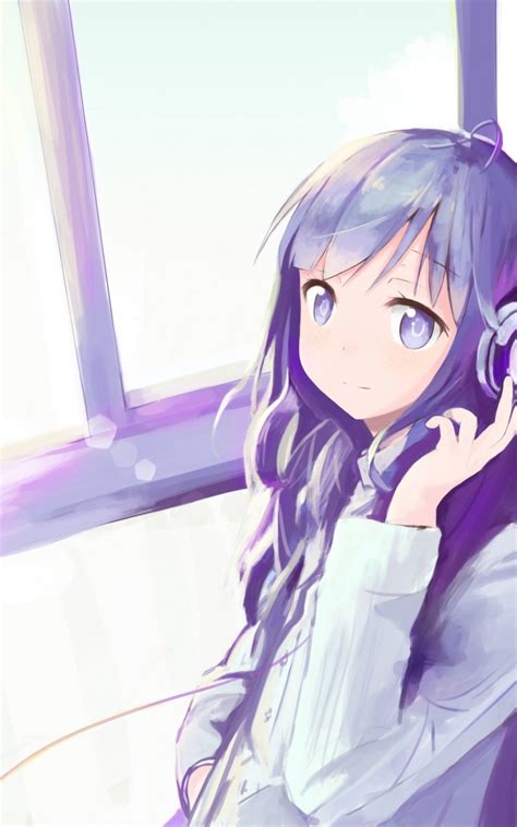 Download 800x1280 Anime Girl Headphones Long Hair