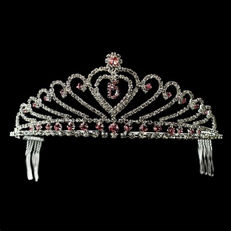 Pink Princess Rhinestone Accent Birthday Heart Tiara In