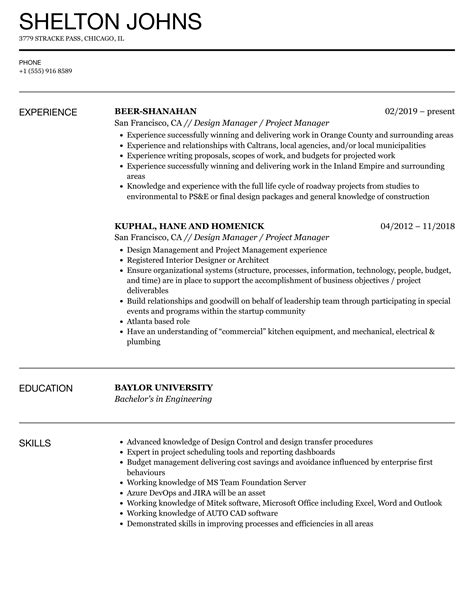 Resume For Interior Design Project Manager
