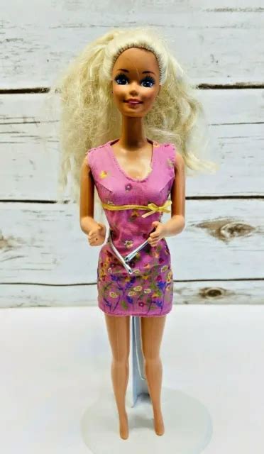 Mattel Barbie Doll Long Blonde Hair Blue Eyes Pink Dress 12 Tall Used