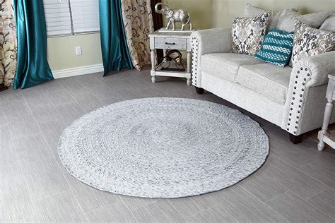 6 Ft White Round Wool Rug For Living Room Braided Non Slip Reversible
