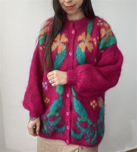Vintage Exclusive Mohair Cardigan Oversized Floral Cardigan Etsy