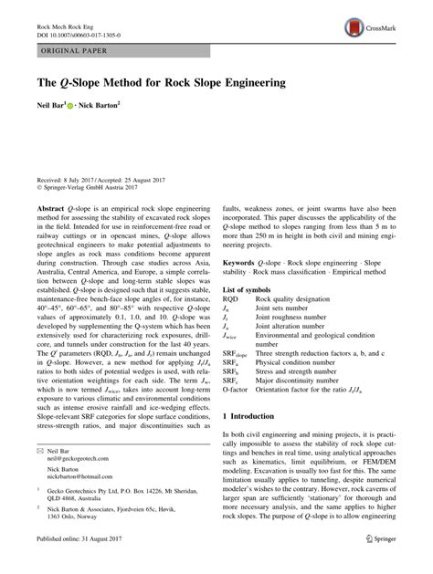 PDF The Q Slope Method For Rock Slope Engineering