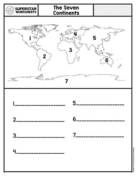 Oceans And Continents Worksheet Printable